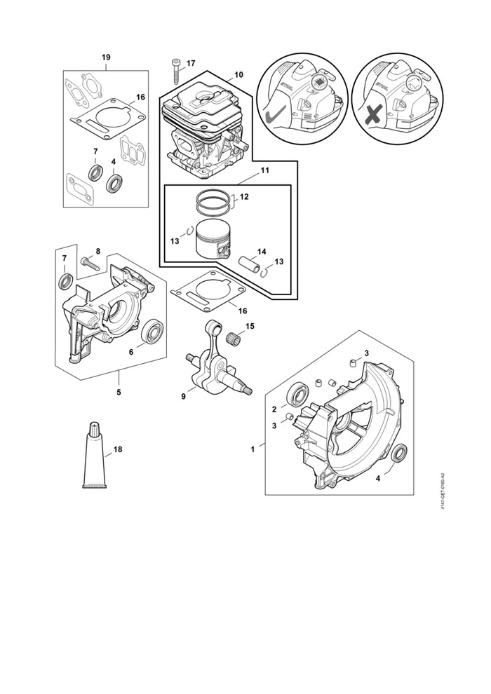 STIHL 4147-020-2904 Kurbelgehäusehälfte positie 5 technische tekening