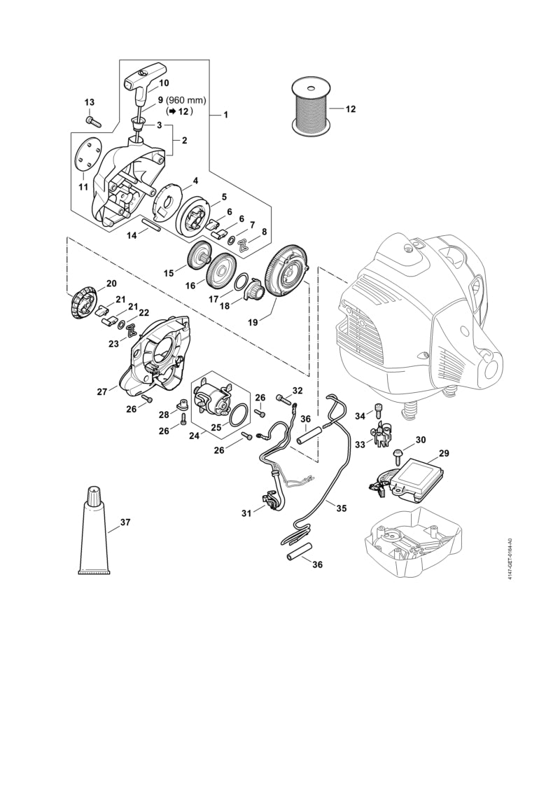 STIHL 4147-190-0301 Starterdeckel mit Anwerfvorrichtung positie 1 technische tekening