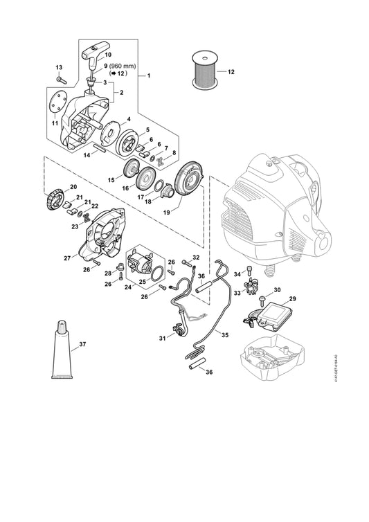 STIHL 4147-190-0301 Starterdeckel mit Anwerfvorrichtung positie 1 technische tekening