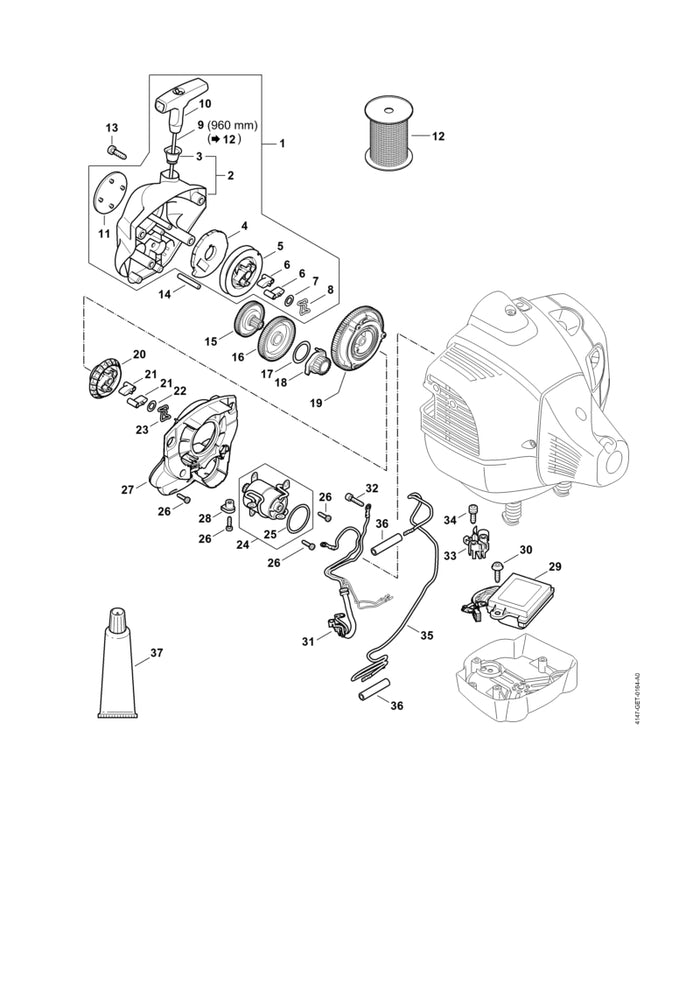 STIHL 4147-190-0301 Starterdeckel mit Anwerfvorrichtung positie 1 technische tekening