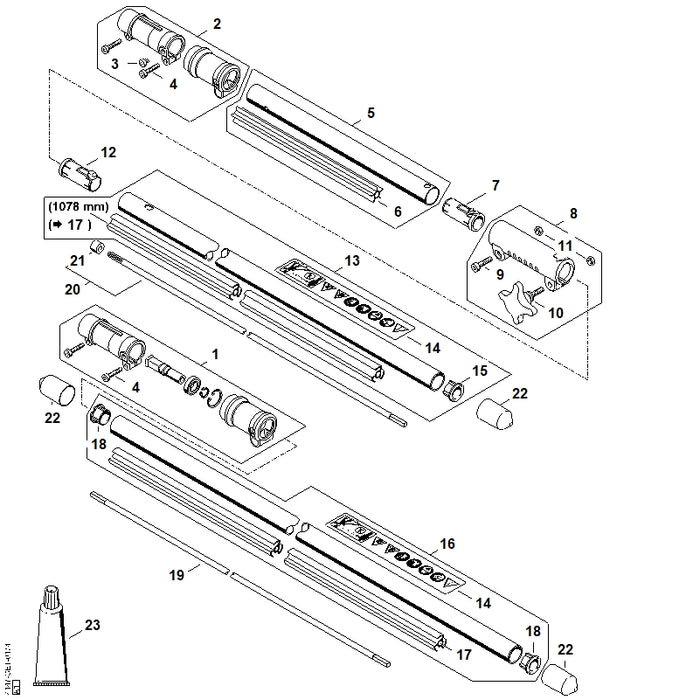 STIHL 4137-710-7108 Schaft Ø 25,4 mm x 1,5 m positie 16 technische tekening
