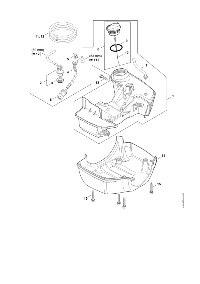 STIHL 4147-350-6600 Schutzplatte positie 14 technische tekening