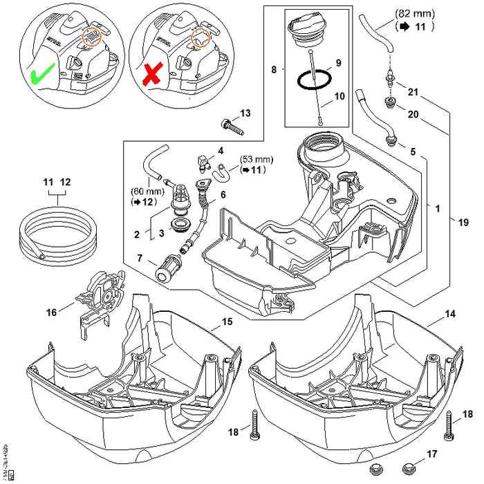 STIHL 4147-350-0408 Kraftstofftank positie 1 technische tekening