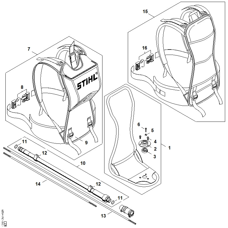 STIHL 4147-790-6801 Tragrahmen positie 1 technische tekening