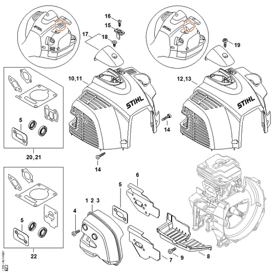 STIHL 4147-140-0600 Schalldämpfer positie 2 technische tekening