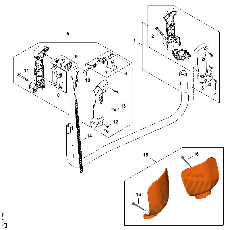 STIHL 4148-180-1109 Gaszug positie 14 technische tekening