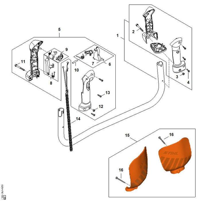 STIHL 4148-790-1716 Griffrohr positie 1 technische tekening