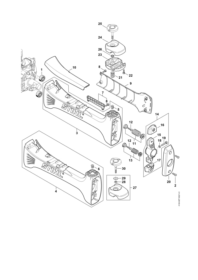 STIHL 4148-790-0901 AV-Gehäuse positie 4 technische tekening