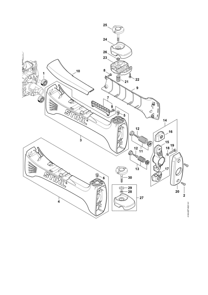 STIHL 4148-790-0901 AV-Gehäuse positie 4 technische tekening