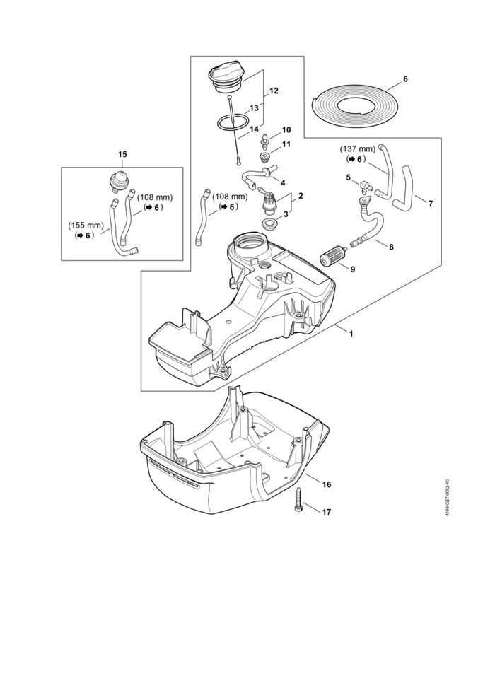 STIHL 4148-350-0403 Kraftstofftank positie 1 technische tekening
