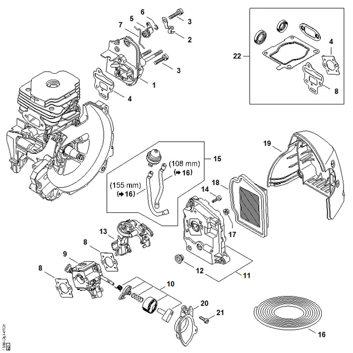STIHL 4148-120-0603 Vergaser HDA-348A positie 9 technische tekening