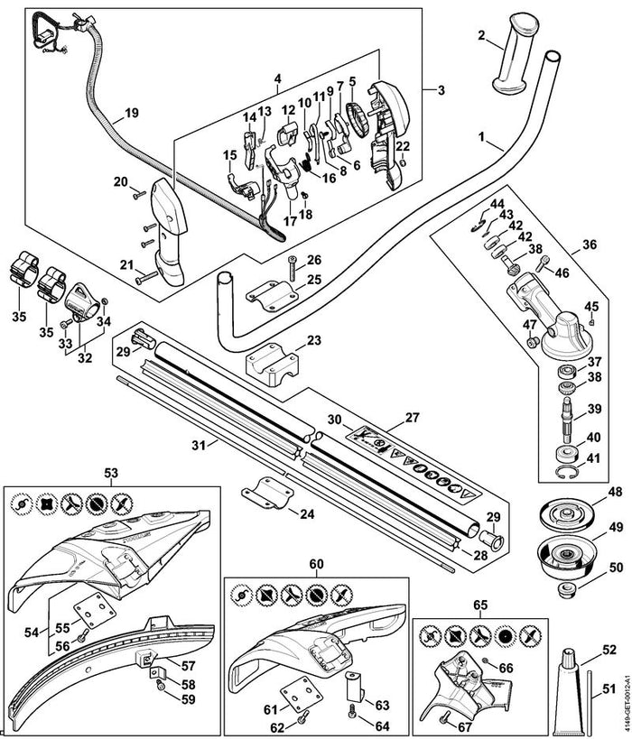 STIHL 4149-180-1104 Gaszug positie 19 technische tekening