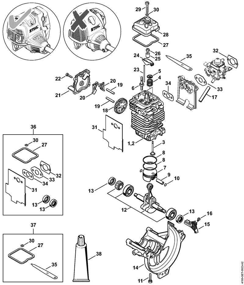 STIHL 4180-025-2010 Ventil positie 3 technische tekening