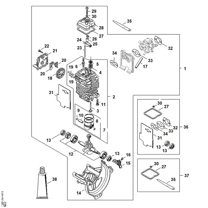 STIHL 4180-020-0203 Triebwerk Ø 40 mm positie 1 technische tekening