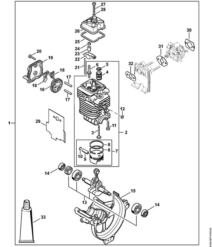 STIHL 4180-020-0202 Triebwerk Ø 38 mm positie 1 technische tekening
