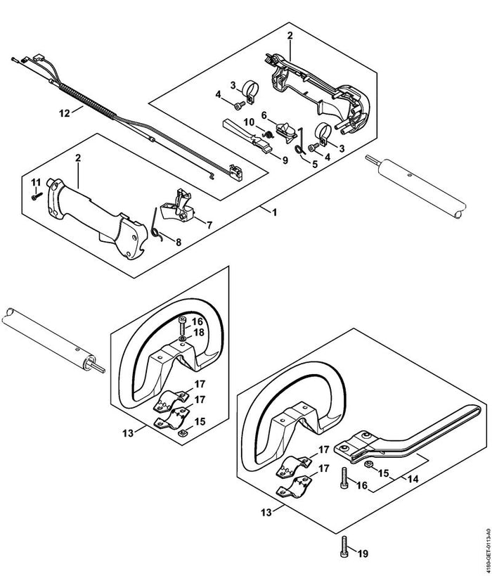 STIHL 4180-790-0300 Handgriff positie 2 technische tekening