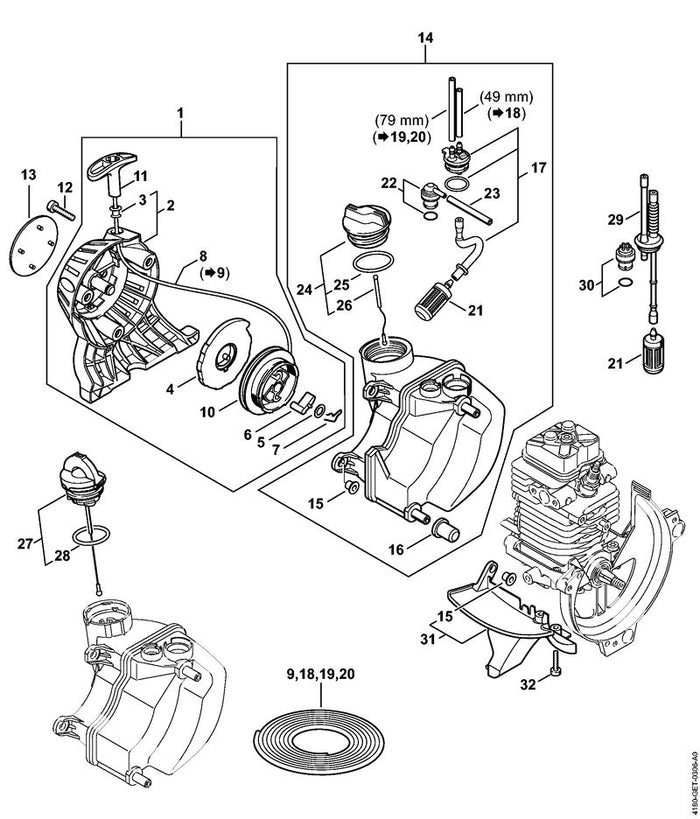 STIHL 4119-141-8600 Schlauch positie 23 technische tekening