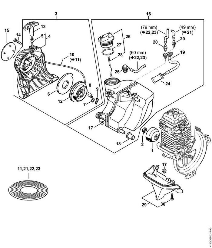 STIHL 4180-350-6502 Abdeckung positie 29 technische tekening