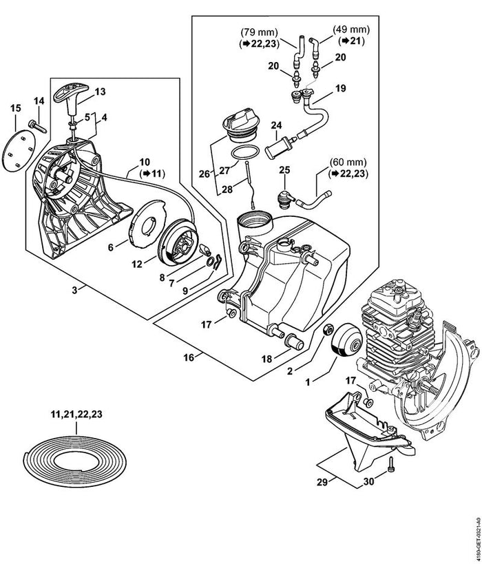 STIHL 4180-967-1551 Typenschild FS 311 positie 15 technische tekening