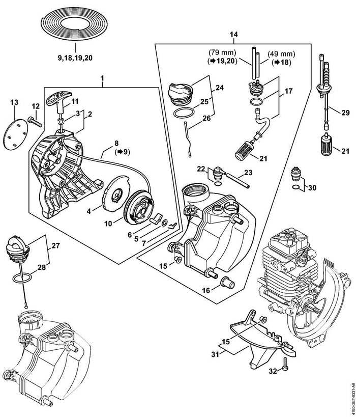 STIHL 4180-967-1509 Typenschild KM 100 R positie 13 technische tekening
