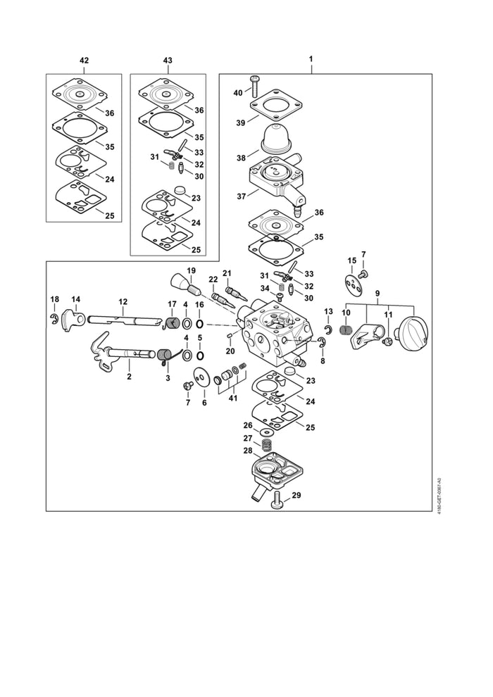 STIHL Z010001K017 Vergaser Reparatur Kit RB-287 positie 43 technische tekening