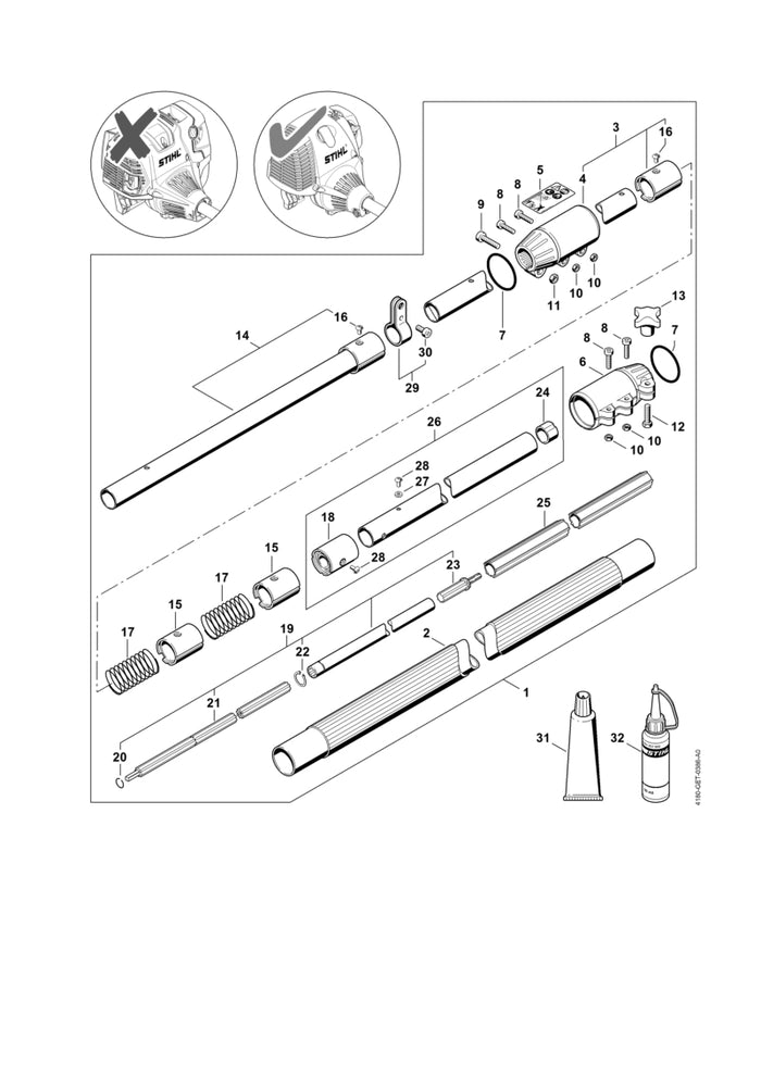 STIHL 4138-710-7115 Schaft Ø 25,4 mm positie 26 technische tekening