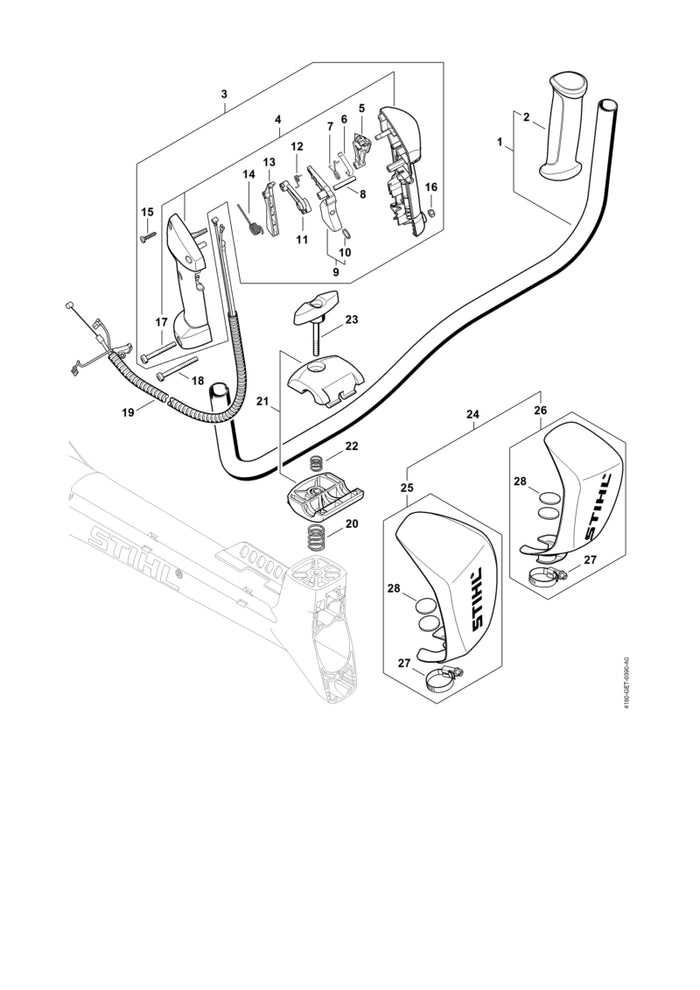 STIHL 4180-180-1113 Gaszug positie 19 technische tekening