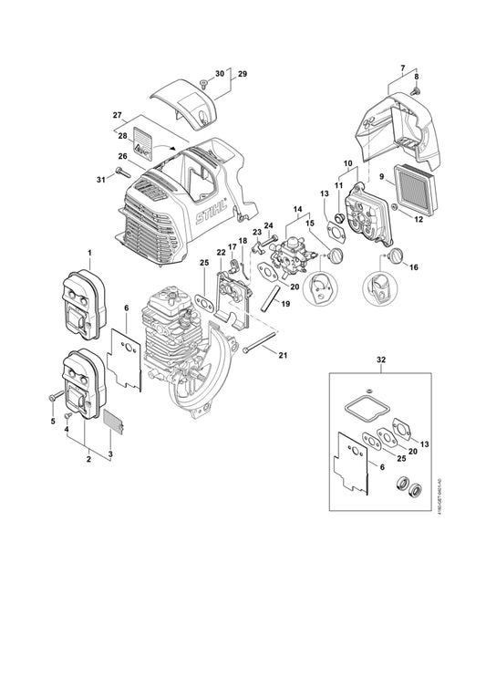 STIHL 4180-080-1609 Haube positie 27 technische tekening