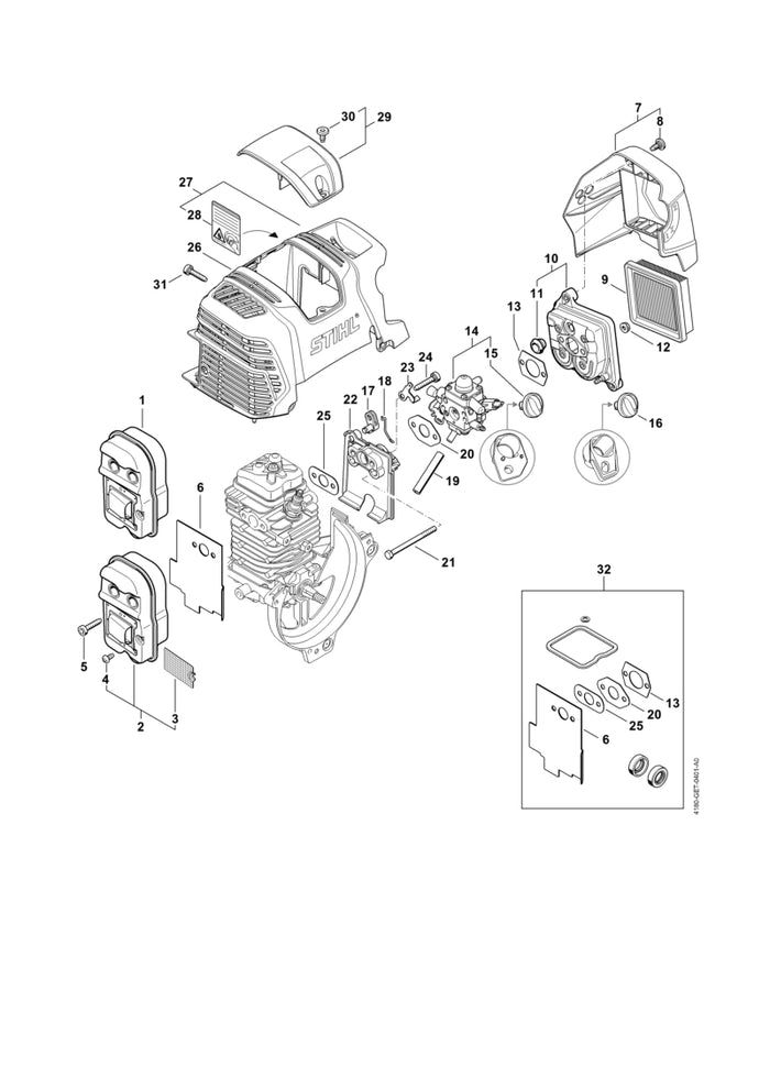 STIHL 4180-080-1609 Haube positie 27 technische tekening