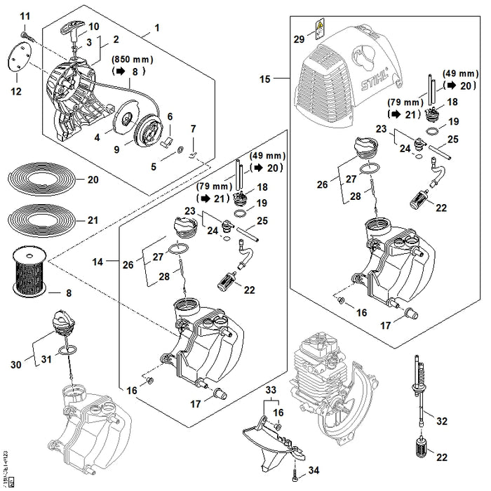 STIHL 4180-967-1521 Typenschild FS 130 R positie 12 technische tekening