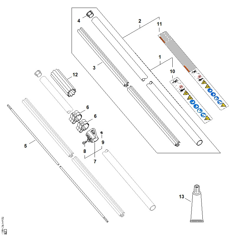 STIHL 4134-711-7303 Lagerrohr 1375 mm positie 3 technische tekening