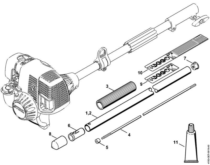 STIHL 4182-710-7114 Schaft Ø 25,4 mm positie 1 technische tekening