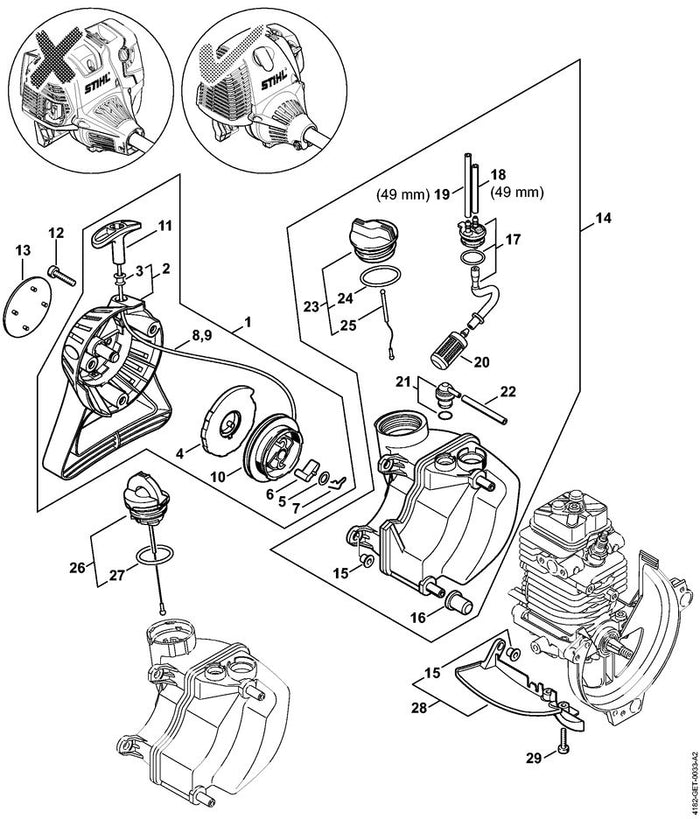 STIHL 4182-350-6500 Abdeckung positie 28 technische tekening