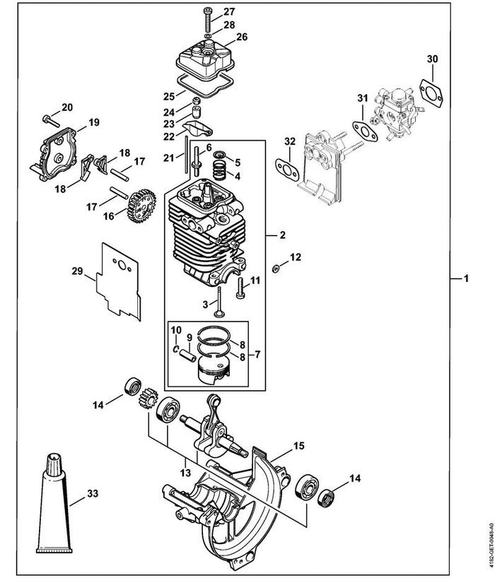STIHL 4180-020-0201 Triebwerk Ø 43 mm positie 1 technische tekening