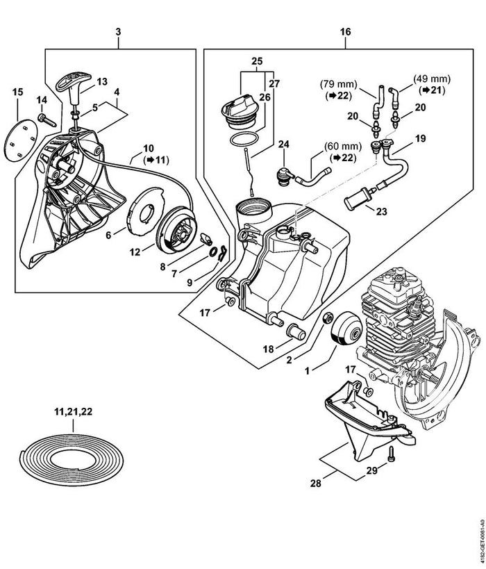 STIHL 4182-967-1507 Typenschild HT 133 positie 15 technische tekening
