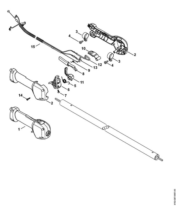 STIHL 4180-180-1110 Gaszug positie 15 technische tekening