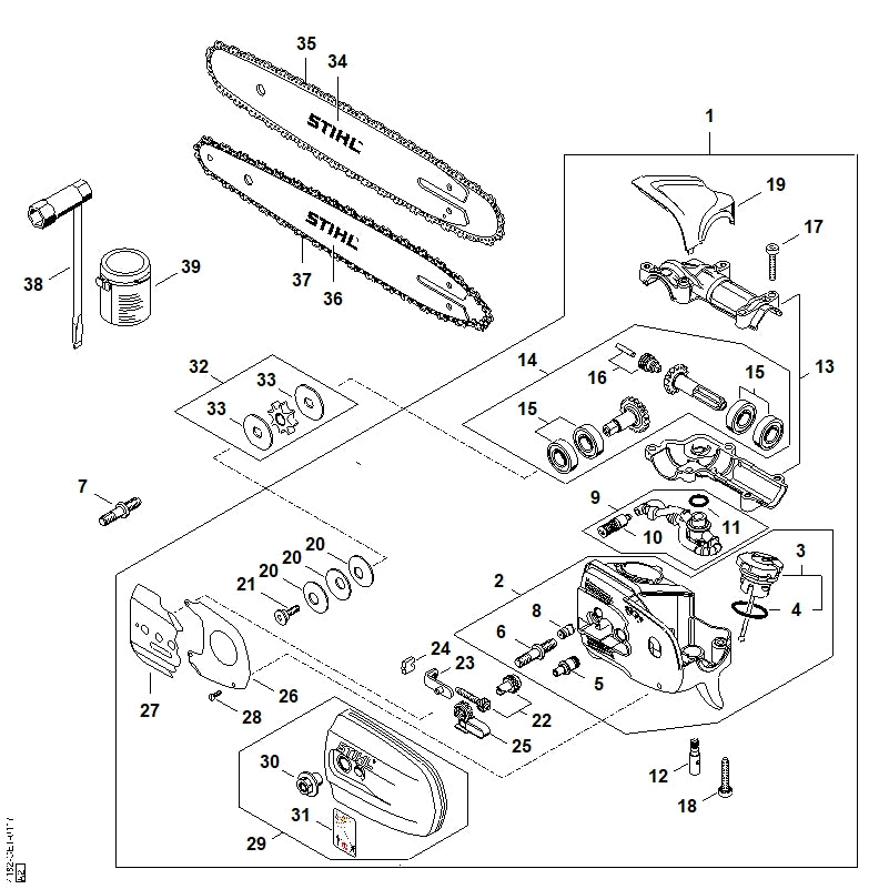 STIHL 4182-640-0152 Getriebe positie 1 technische tekening
