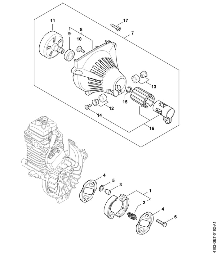 STIHL 4182-080-1807 Lüftergehäuse positie 8 technische tekening
