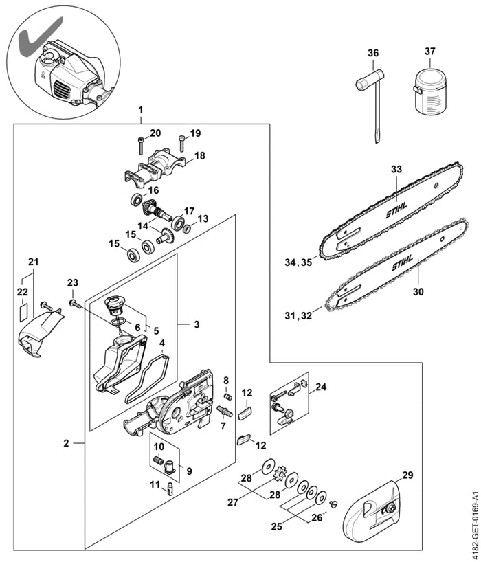 STIHL 4182-641-0400 Getriebedeckel positie 18 technische tekening