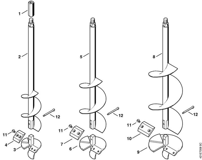 STIHL 4314-680-3003 Bohrkopf Ø 3" positie 3 technische tekening