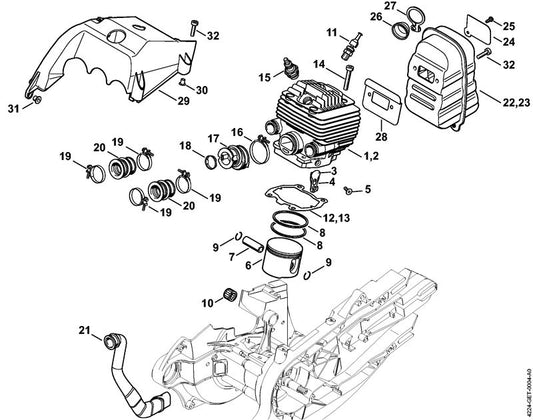 STIHL 4224-020-1202 Zylinder mit Kolben Ø 56 mm positie 2 technische tekening