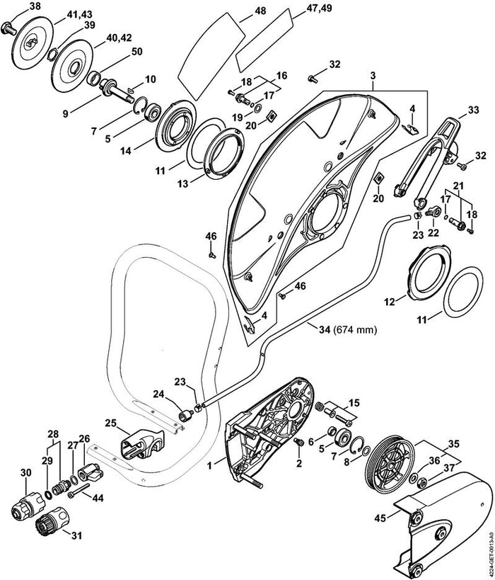 STIHL 4224-704-0503 Welle positie 9 technische tekening