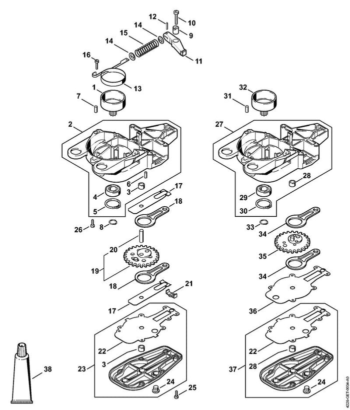 STIHL 0000-997-1600 Druckfeder positie 15 technische tekening