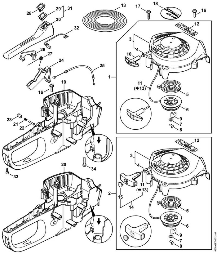 STIHL 4228-430-0200 Stoppschalter positie 28 technische tekening