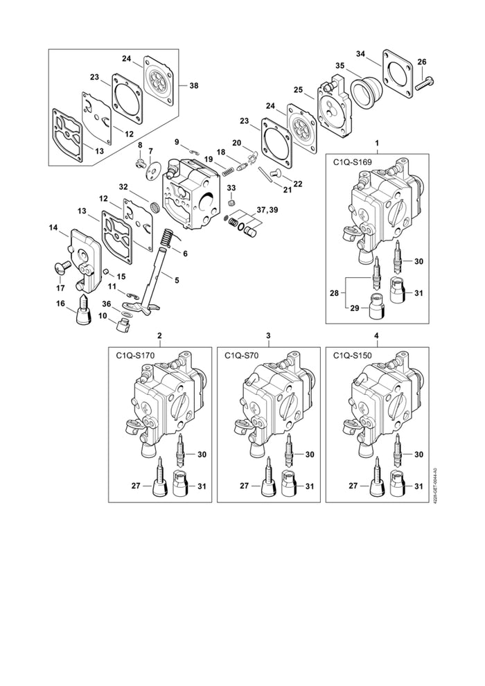 STIHL 4228-120-6800 Leerlaufstellschraube positie 28 technische tekening