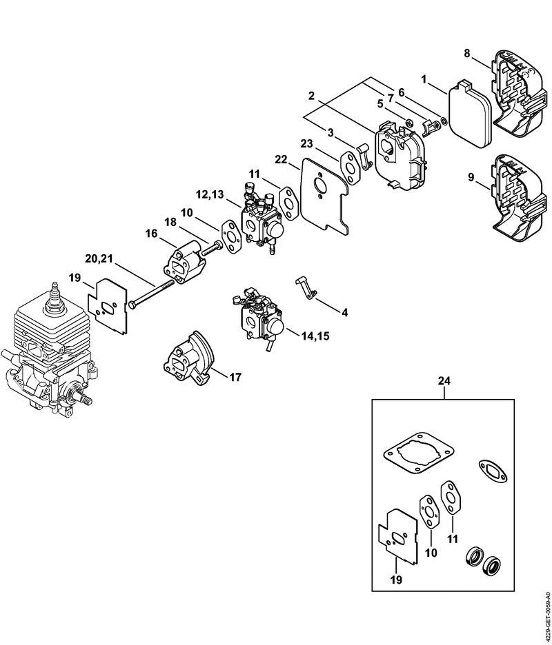 STIHL 4229-120-0604 Vergaser C1Q-S55B positie 14 technische tekening