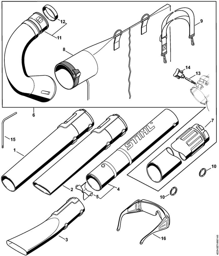 STIHL 4229-007-1000 Satz Saugeinrichtung positie 6 technische tekening