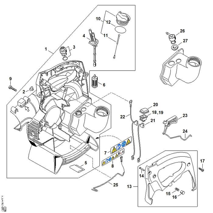 STIHL 4229-182-1003 Gashebel positie 23 technische tekening
