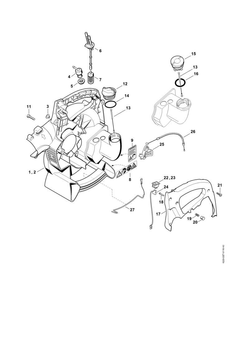 STIHL 4229-700-4153 Gebläsegehäuse innen positie 1 technische tekening