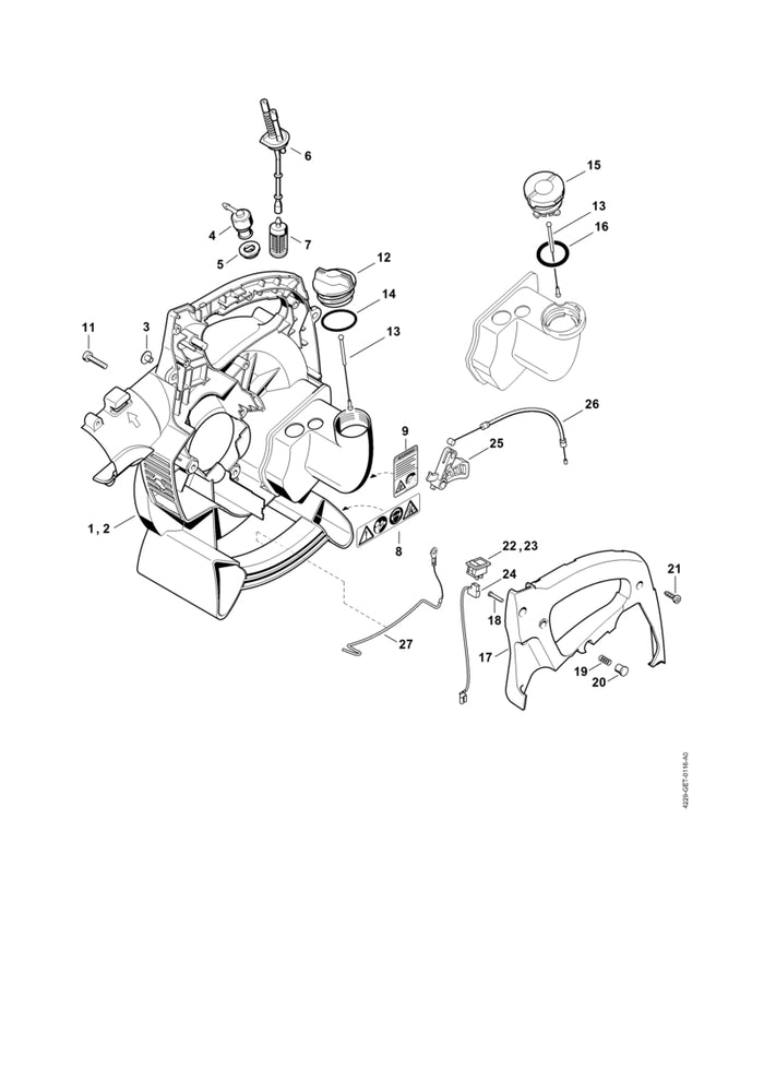 STIHL 4229-700-4153 Gebläsegehäuse innen positie 1 technische tekening